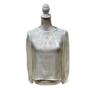 Bella Dahl white Sheer shimmer sheen Long-balloon Sleeve Blouse size small